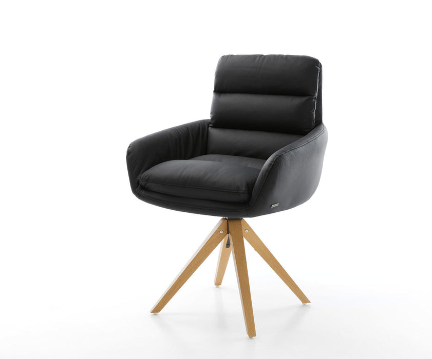 Dining Chair Abelia Natural Leather Black Cross Angular Base Wooden 180° Swivel