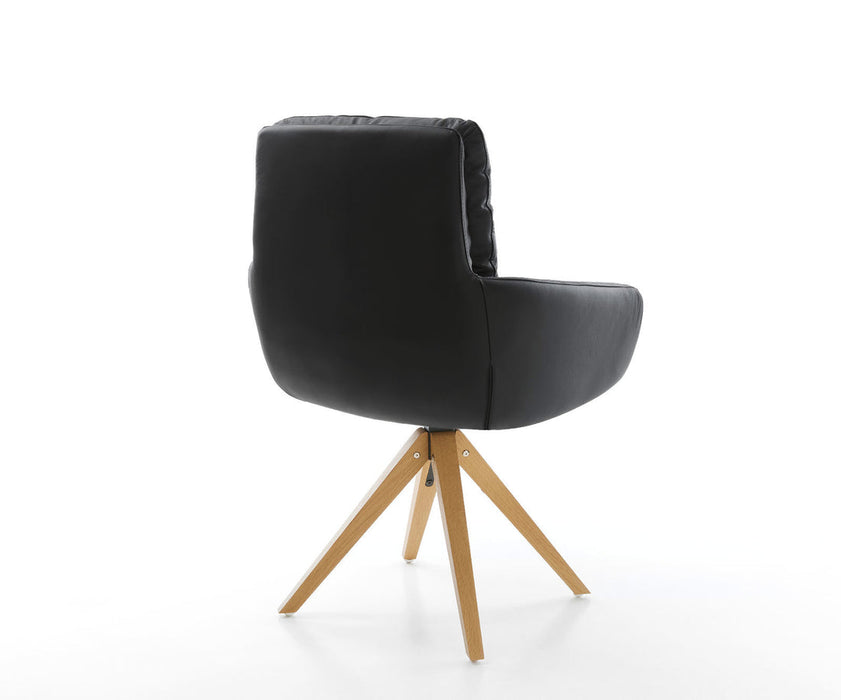 Dining Chair Abelia Natural Leather Black Cross Angular Base Wooden 180° Swivel