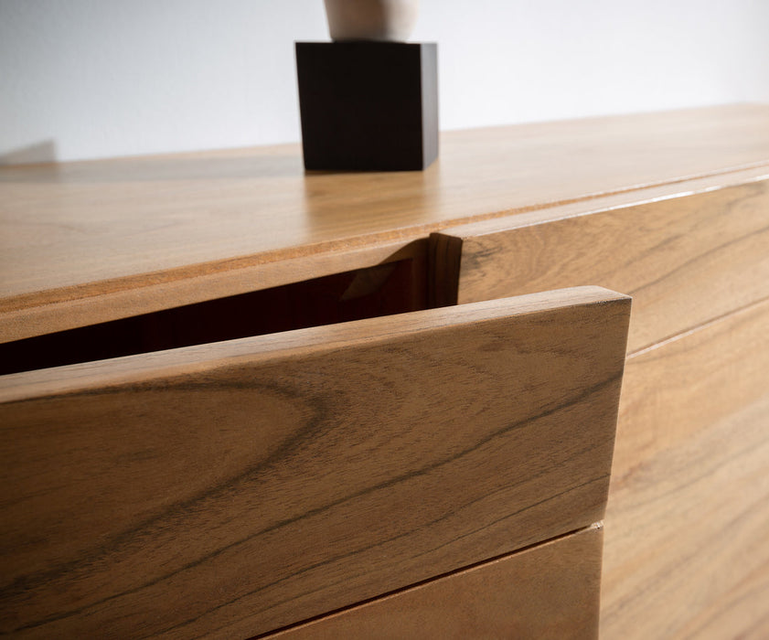 Sideboard Kayu 145cm 3 Doors Acacia Wood Natural V-Feet Silver