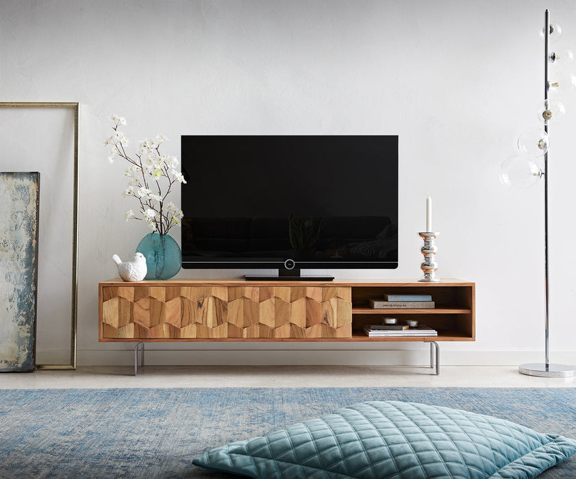 TV Stand Fevo 160cm Acacia Wood Natural 2 Doors 2 Compartments