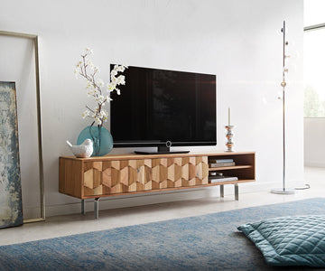 TV Stand Fevo 160cm Acacia Wood Natural 2 Doors 2 Compartments