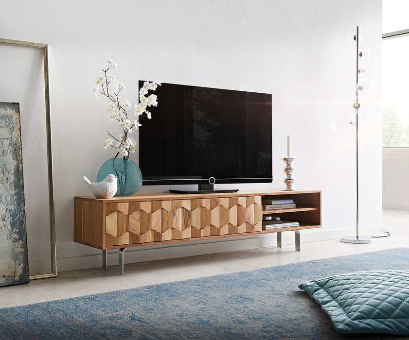 TV Stand Fevo 160cm Acacia Wood Natural 2 Doors 2 Compartments