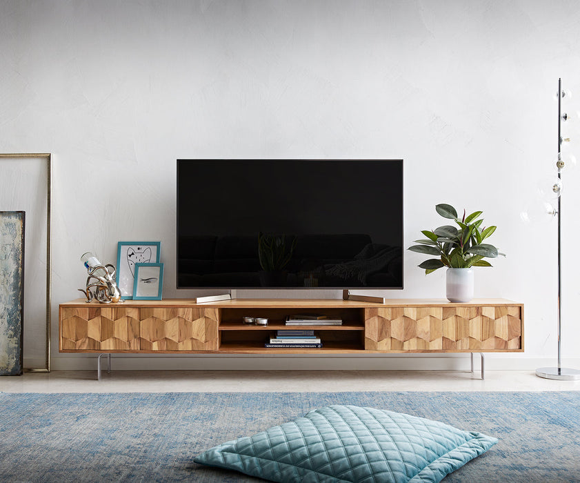 TV Stand Fevo 240cm Acacia Wood Natural 4 Doors 2 Compartments
