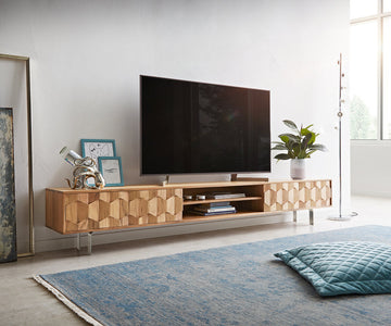 TV Stand Fevo 240cm Acacia Wood Natural 4 Doors 2 Compartments