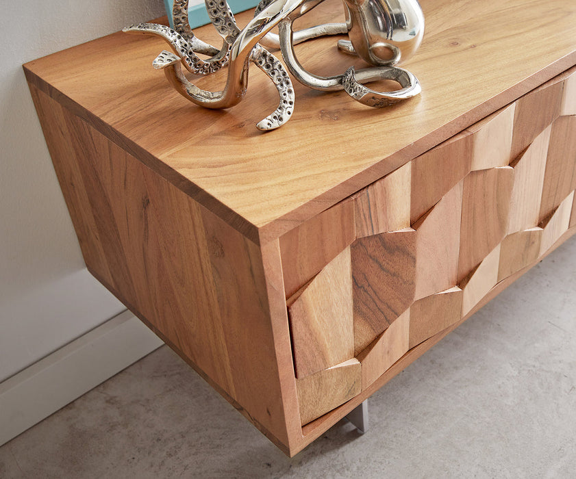 TV Stand Fevo 240cm Acacia Wood Natural 4 Doors 2 Compartments