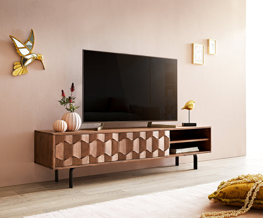 TV Stand Fevo 160cm Acacia Wood Brown 2 Doors 2 Compartments