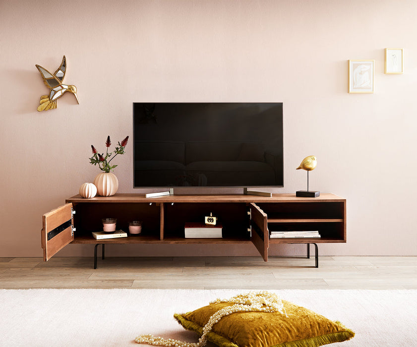 TV Stand Fevo 160cm Acacia Wood Brown 2 Doors 2 Compartments