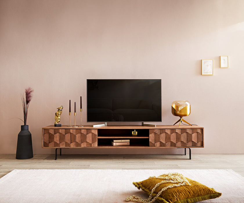 TV Stand Fevo 200cm Acacia Wood Brown 2 Doors 2 Compartments