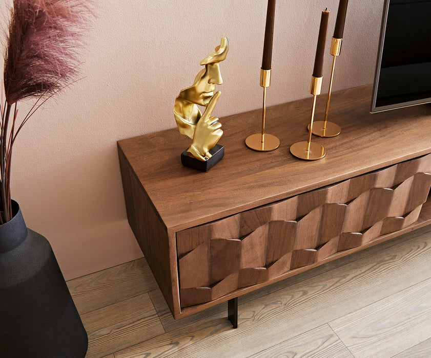 TV Stand Fevo 240cm Acacia Wood Brown 4 Doors 2 Compartments