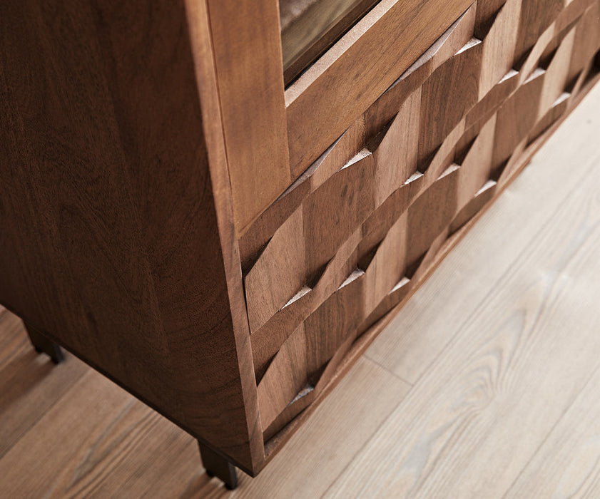 Display Cabinet Fevo 115x150cm Acacia Wood Brown 2 Doors 4 Drawers L-Feet Metal Black