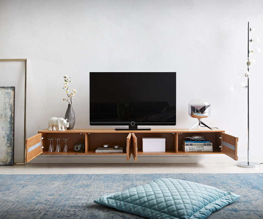 Floating TV Stand Fevo 200cm Acacia Wood Natural 4 Doors