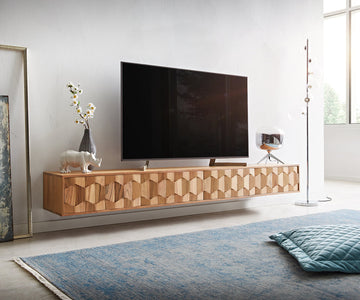 Floating TV Stand Fevo 220cm Acacia Wood Natural 4 Doors