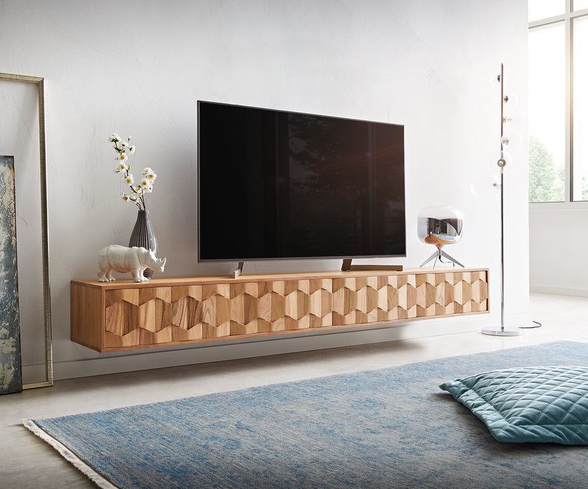 Floating TV Stand Fevo 220cm Acacia Wood Natural 4 Doors