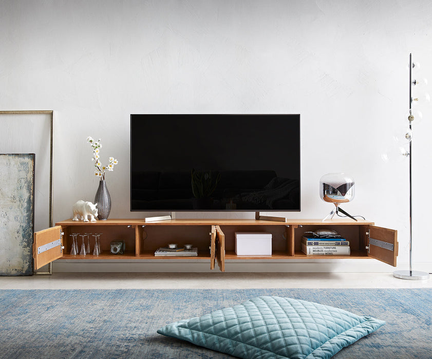 Floating TV Stand Fevo 220cm Acacia Wood Natural 4 Doors