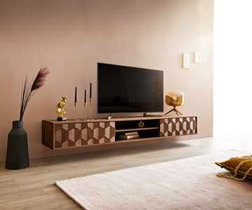 Floating TV Stand Fevo 200cm Acacia Wood Brown 2 Doors 2 Compartments