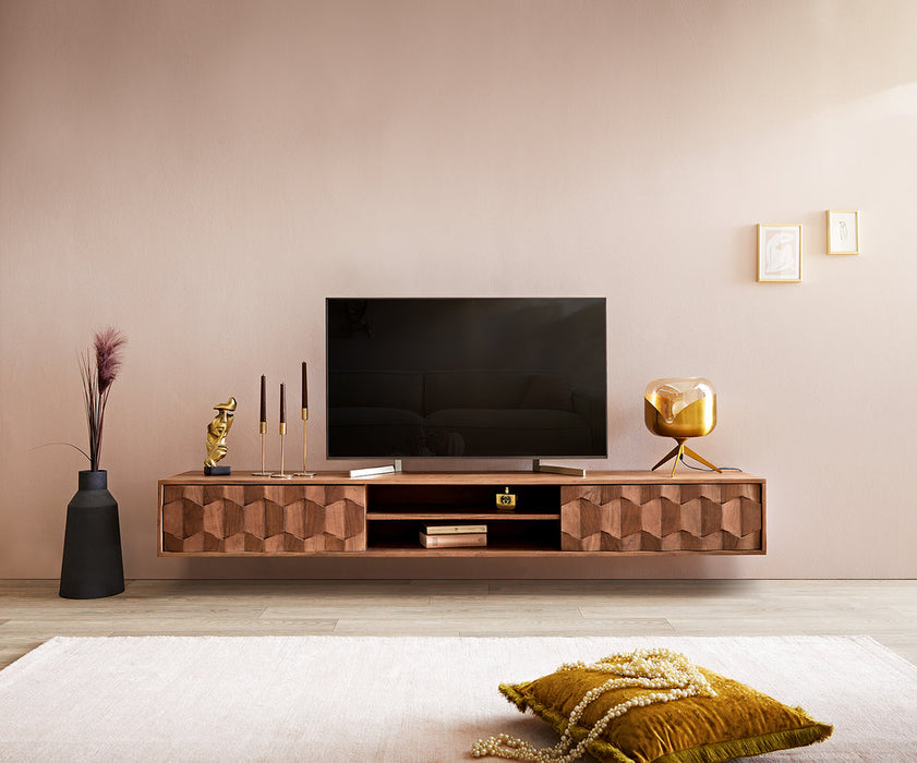 Floating TV Stand Fevo 200cm Acacia Wood Brown 2 Doors 2 Compartments