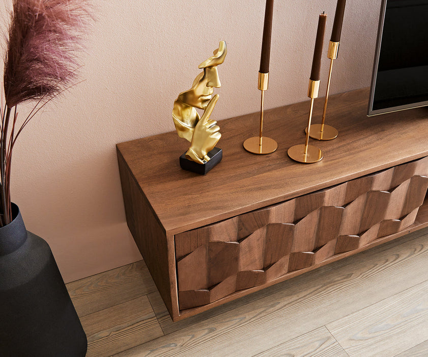 Floating TV Stand Fevo 200cm Acacia Wood Brown 2 Doors 2 Compartments