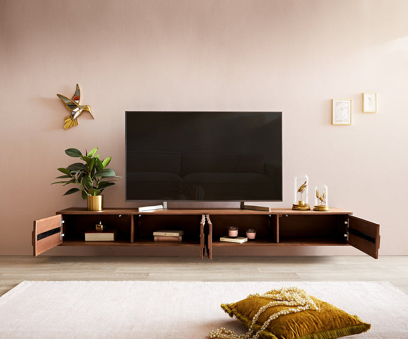 Floating TV Stand Fevo 220cm Acacia Wood Brown 4 Doors