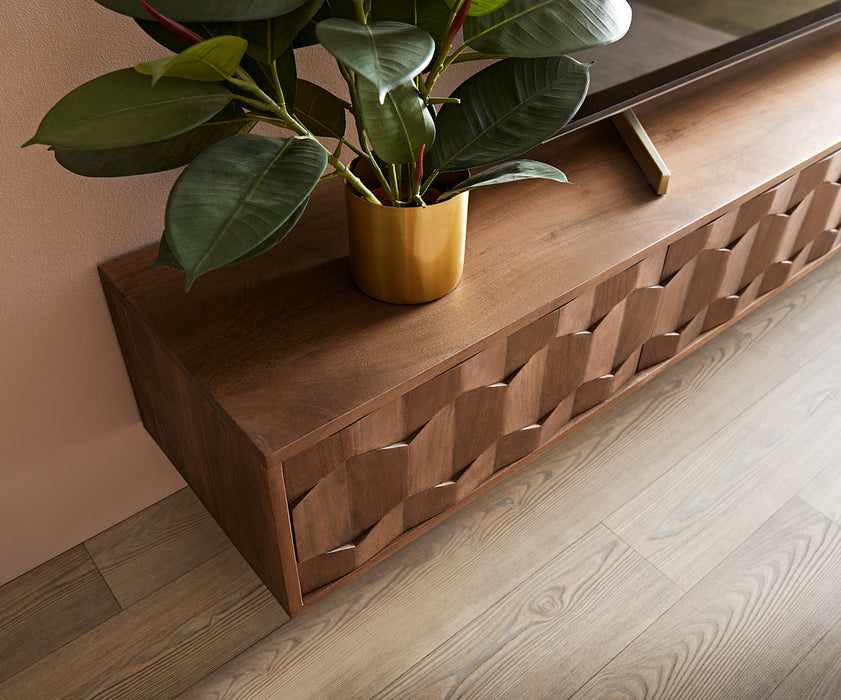 Floating TV Stand Fevo 220cm Acacia Wood Brown 4 Doors