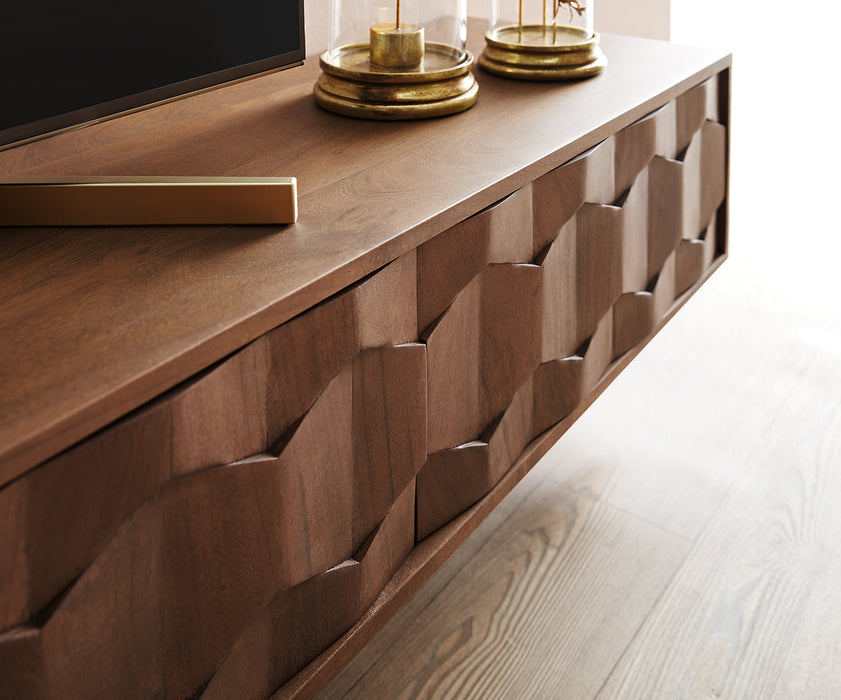 Floating TV Stand Fevo 220cm Acacia Wood Brown 4 Doors