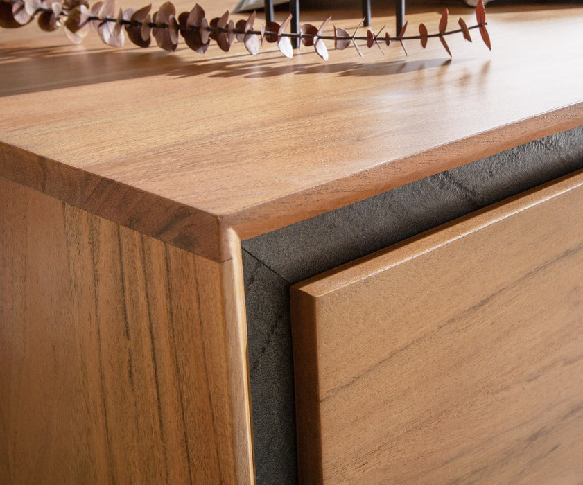 TV Stand Stonegrace Classic 175cm Acacia Wood Natural Stone Veneer V-Feet