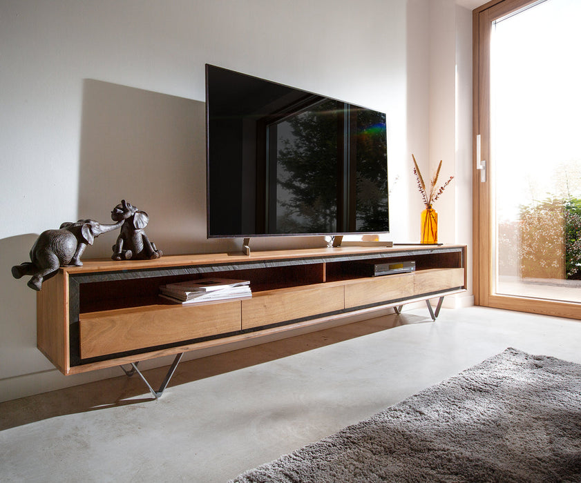 TV Stand Stonegrace Classic 240cm Acacia Wood Natural Stone Veneer V-Feet