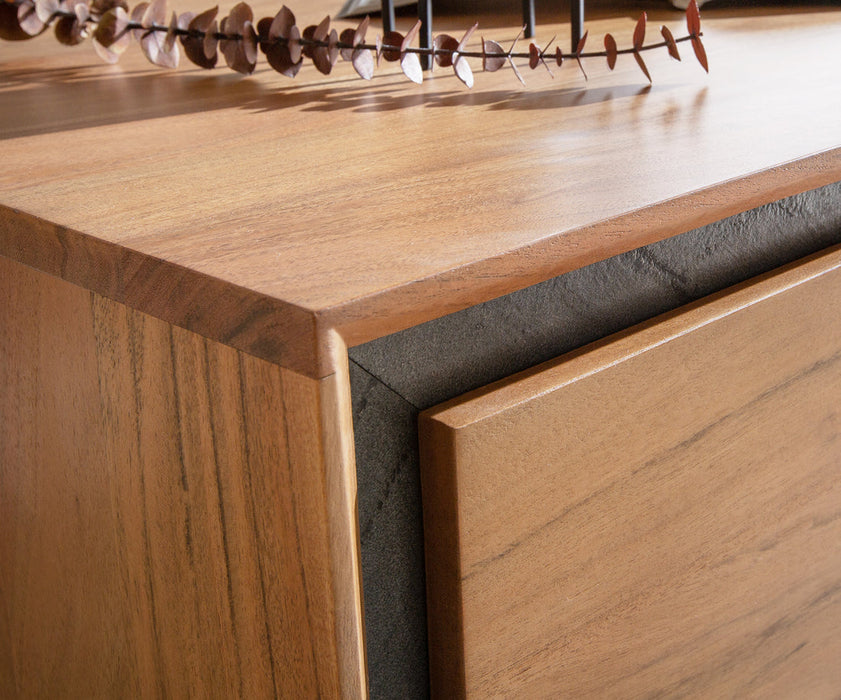 TV Stand Stonegrace Classic 240cm Acacia Wood Natural Stone Veneer V-Feet