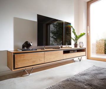 TV Stand Stonegrace Classic 240cm Acacia Wood Natural Stone Veneer V-Feet