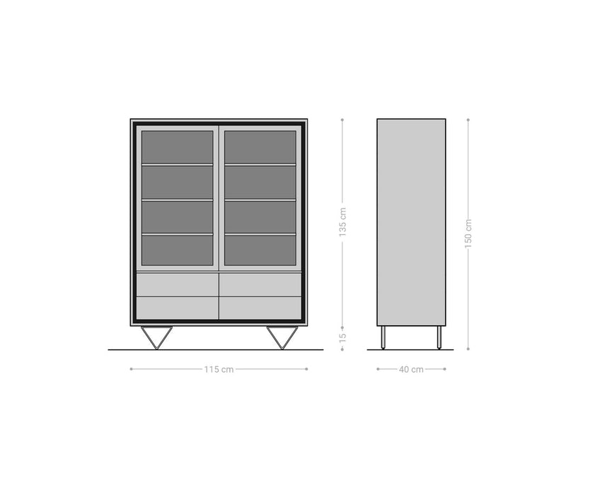 Display Cabinet Stonegrace Classic 115x150cm 2 Doors Acacia Wood Natural Stone Veneer V-Feet