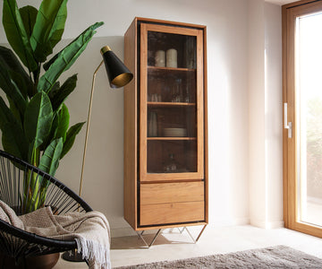 Display Cabinet Stonegrace Classic 55x180cm Acacia Wood Natural Stone Veneer V-Feet