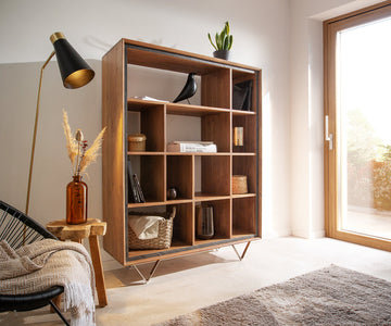 Display Cabinet Stonegrace Classic 115x150cm Acacia Wood Natural Stone Veneer V-Feet