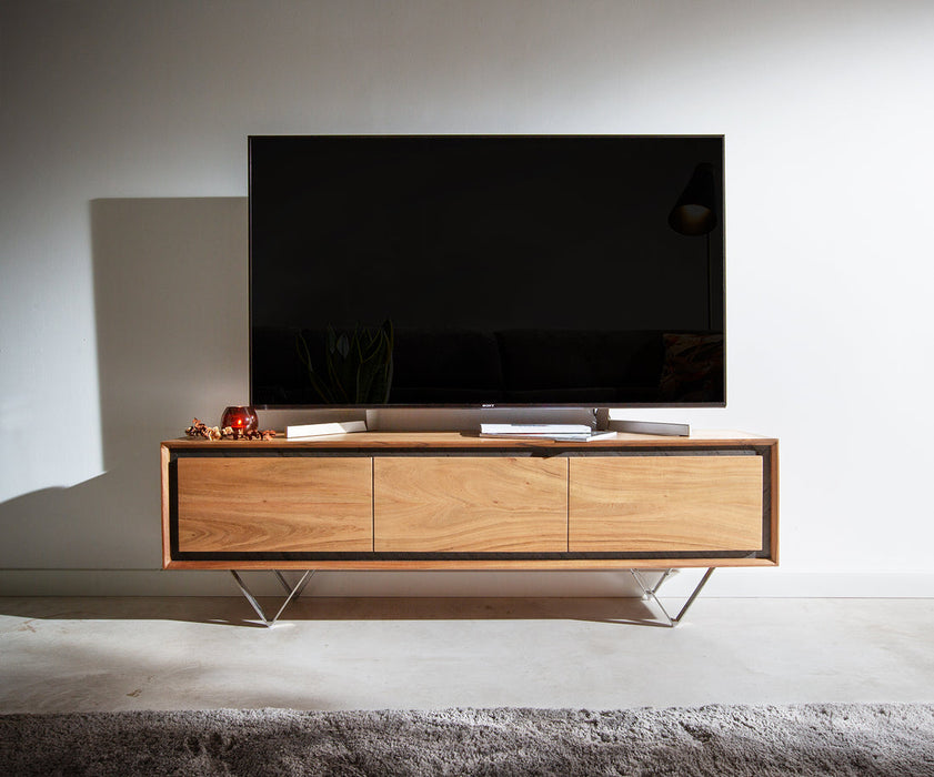 TV Stand Stonegrace Classic 145cm Acacia Wood Natural Stone Veneer V-Feet