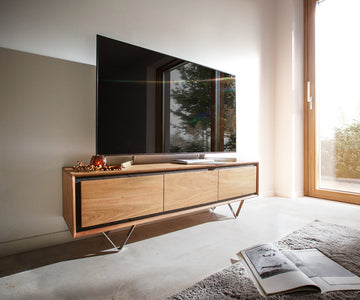TV Stand Stonegrace Classic 145cm Acacia Wood Natural Stone Veneer V-Feet