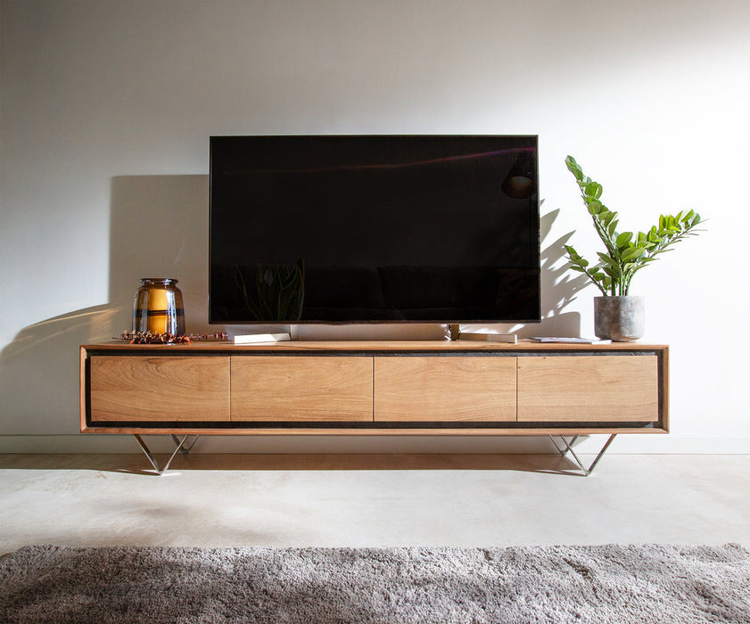TV Stand Stonegrace Classic 200cm 4 Doors Acacia Wood Natural Stone Veneer V-Feet
