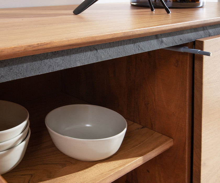 Sideboard Stonegrace Classic 145cm Acacia Wood Natural Stone Veneer V-Leg