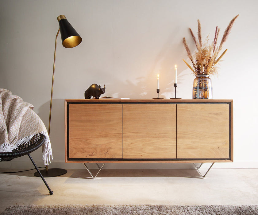 Sideboard Stonegrace Classic 145cm Acacia Wood Natural Stone Veneer V-Leg