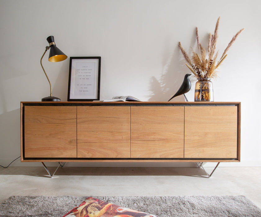 Sideboard Stonegrace Classic 200cm 4 Doors Acacia Wood Natural Stone Veneer V-Feet