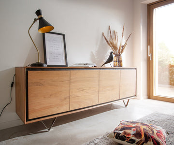 Sideboard Stonegrace Classic 200cm 4 Doors Acacia Wood Natural Stone Veneer V-Feet