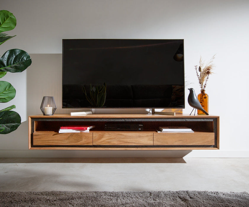 Floating TV Stand Stonegrace Classic 175cm Acacia Wood Natural Stone Veneer