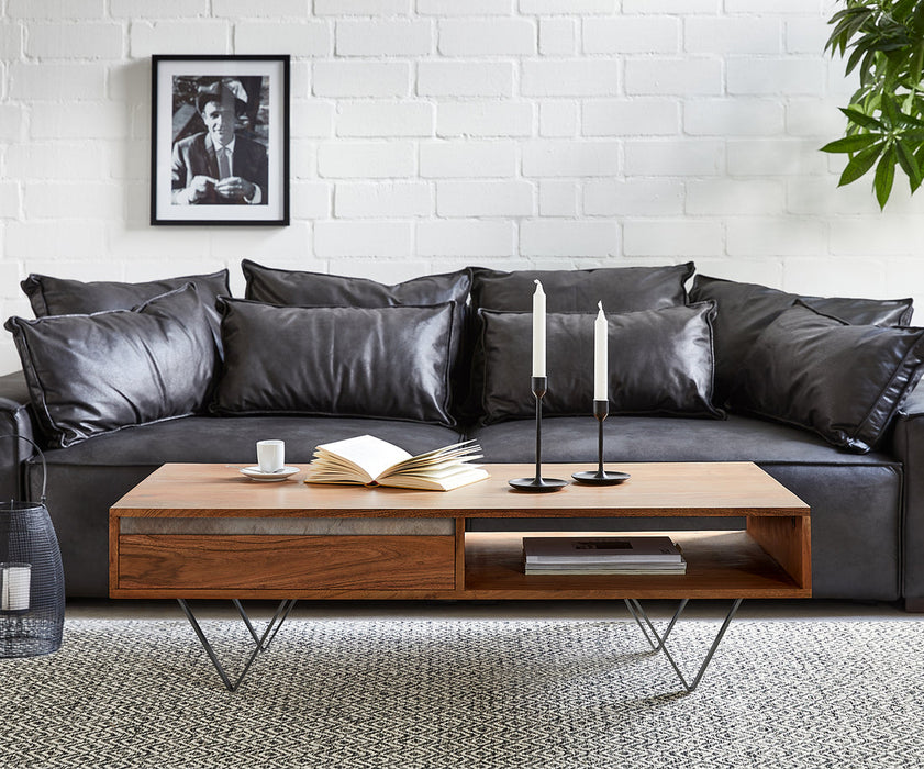 Coffee Table Stonegrace Straight-Edge 115x60cm Acacia Wood Brown And Slate