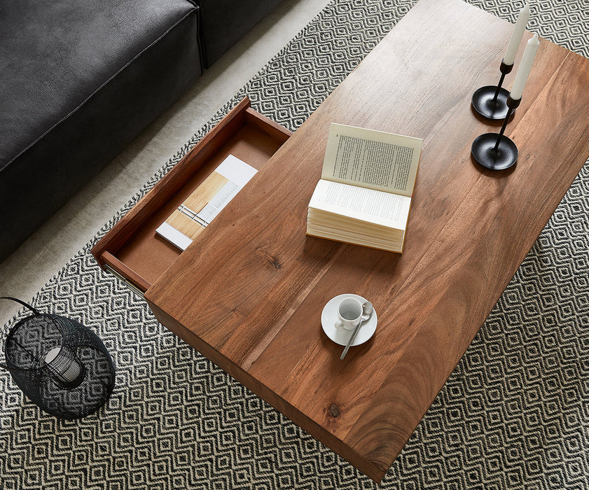 Coffee Table Stonegrace Straight-Edge 115x60cm Acacia Wood Brown And Slate
