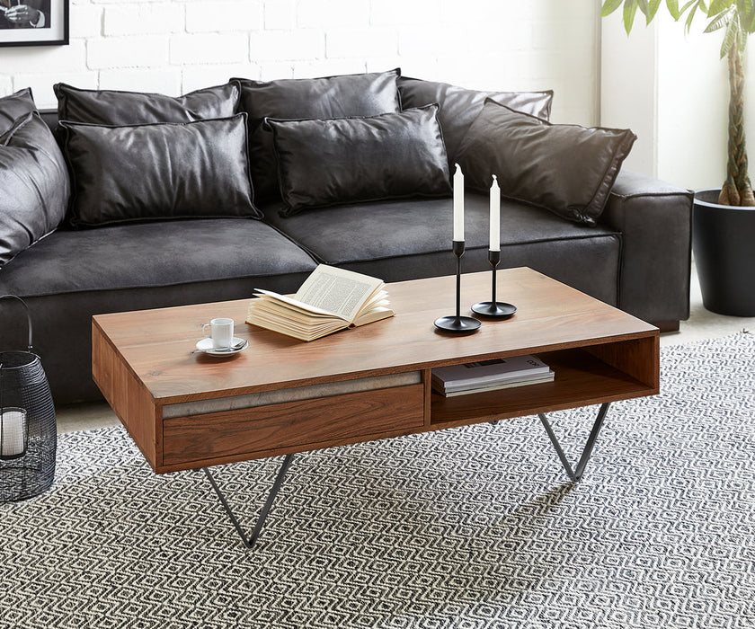 Coffee Table Stonegrace Straight-Edge 115x60cm Acacia Wood Brown And Slate
