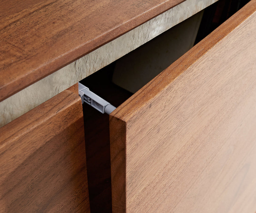 Sideboard Stonegrace Classic 200cm 4 Doors Acacia Wood Brown Stone Veneer V-Feet Black
