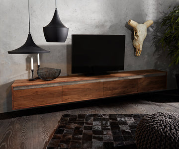 Floating TV Stand Stonegrace Straight-Edge 240cm 4 Doors Acacia Wood Brown Slate