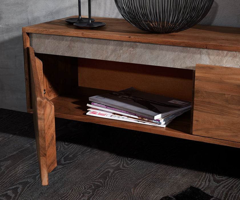 Floating TV Stand Stonegrace Straight-Edge 240cm 4 Doors Acacia Wood Brown Slate