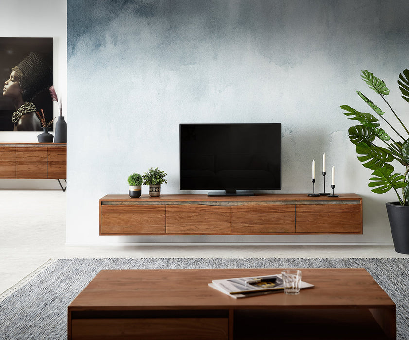 Floating TV Stand Stonegrace Live-Edge 220cm Acacia Wood Brown
