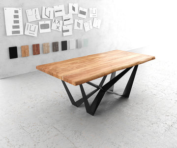 Dining Table Olympus Live Edge 200cm Acacia Wood Natural Spider Frame Black 55mm Top