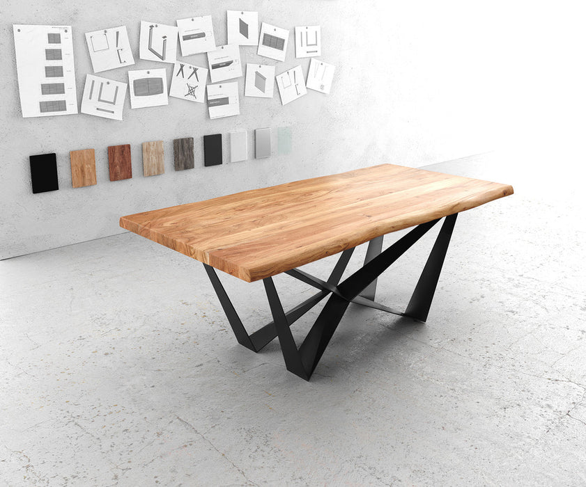 Dining Table Olympus Live Edge 200cm Acacia Wood Natural Spider Frame Black 55mm Top