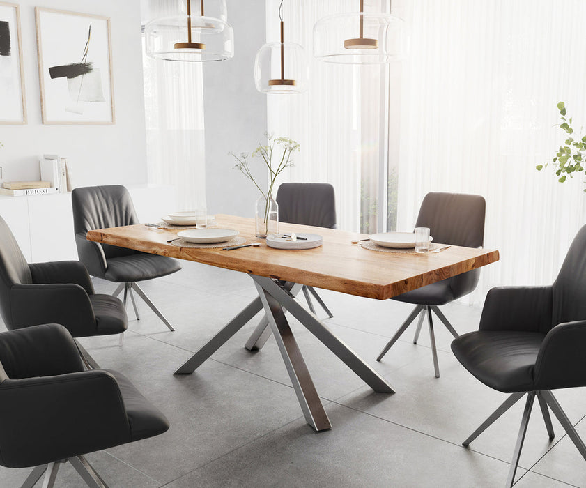 Dining Table Olympus Live Edge 200cm Acacia Wood Natural Cross Frame Steel 55mm Top