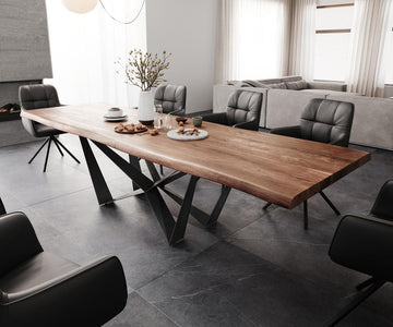 Dining Table Olympus Live Edge 300cm Acacia Wood Brown Spider Frame Black 55mm Top